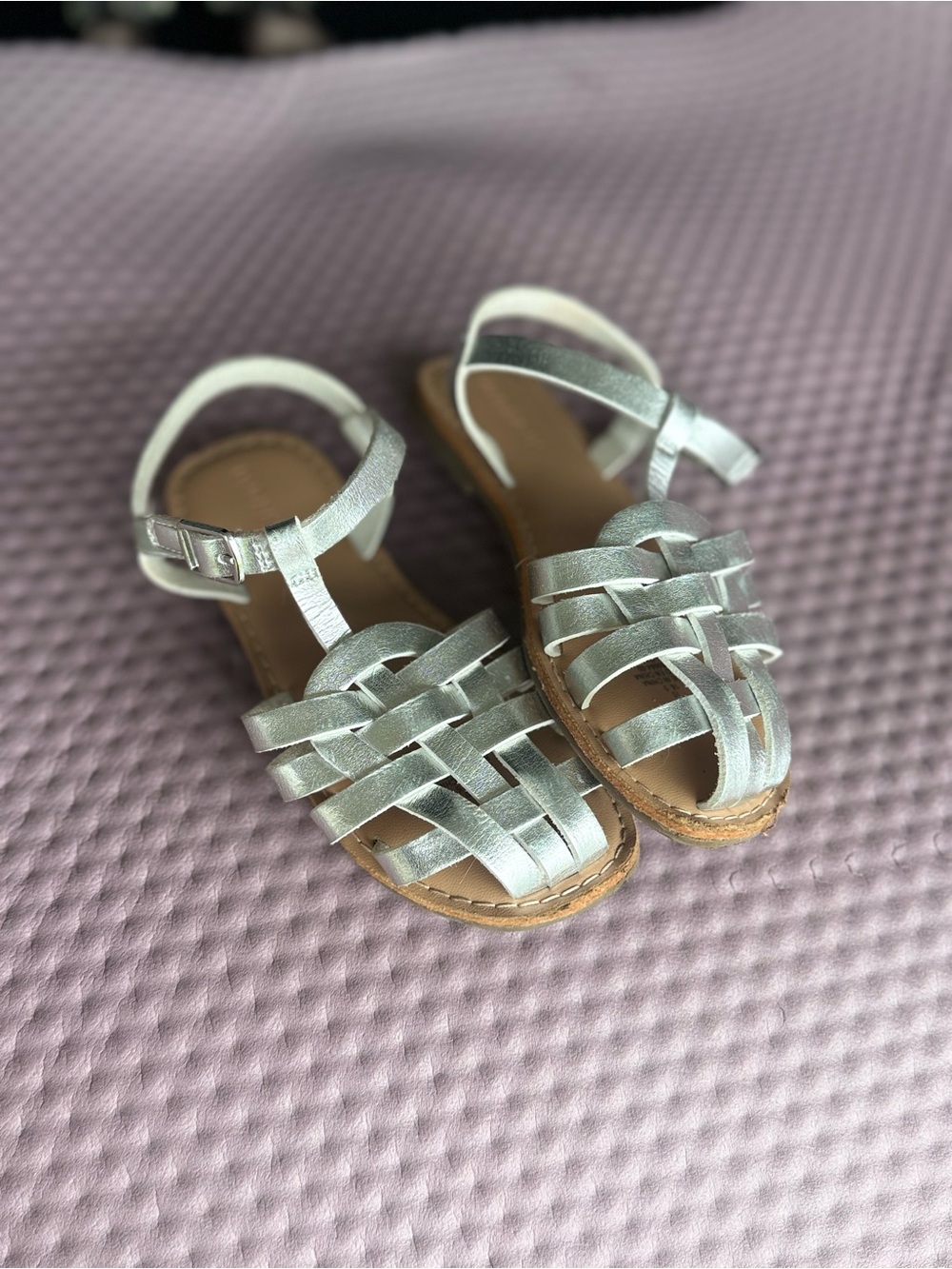 Kids Metallic Silver Woven Strap Sandals